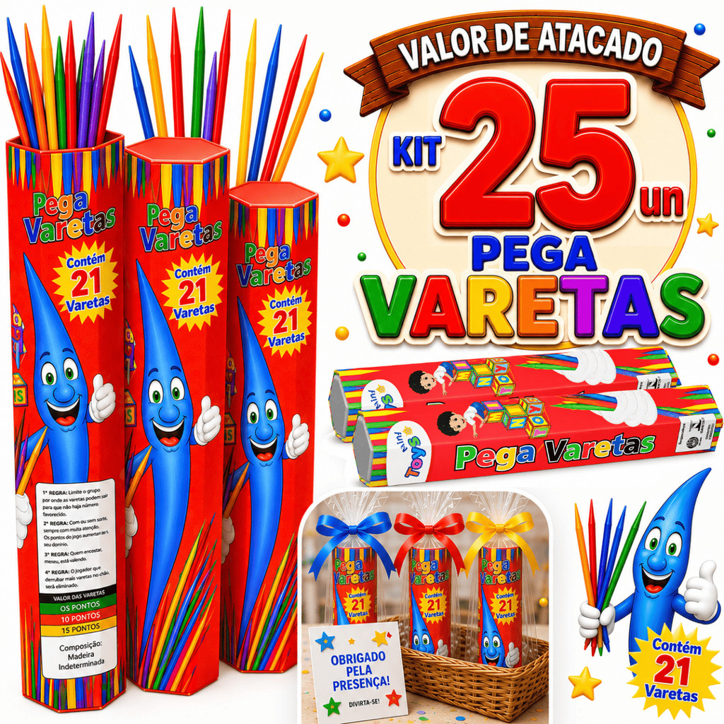 Kit 25 Jogos Pega Vareta Lembrancinha Prenda Festa Junina Educativo Criança Brinquedo Aniversário