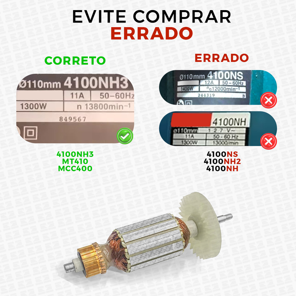 Induzido Mt410 mcc400 4100nh3 Com Carvão e Rolamentos Para Serra Mármore