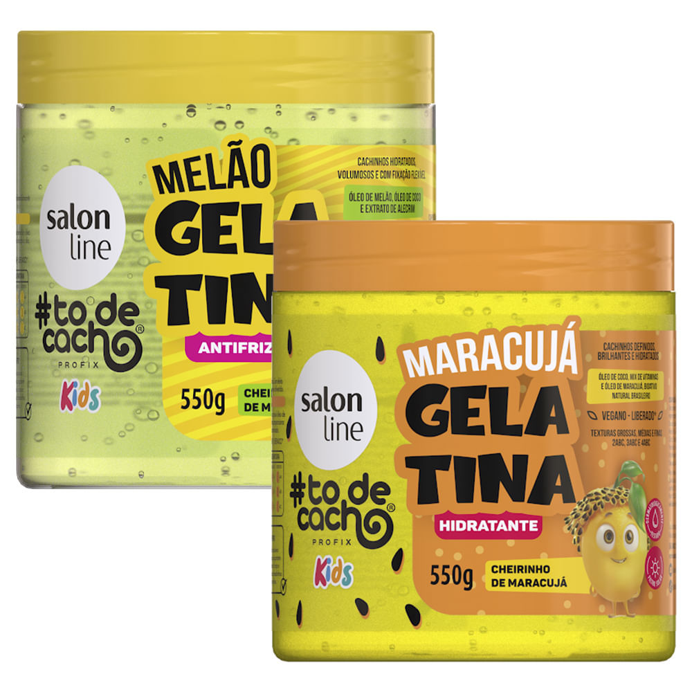 Kit Salon Line Kids Todecacho Gelatina Hidratante Maracujá 550g + Gelatina Antifrizz Melão 550g