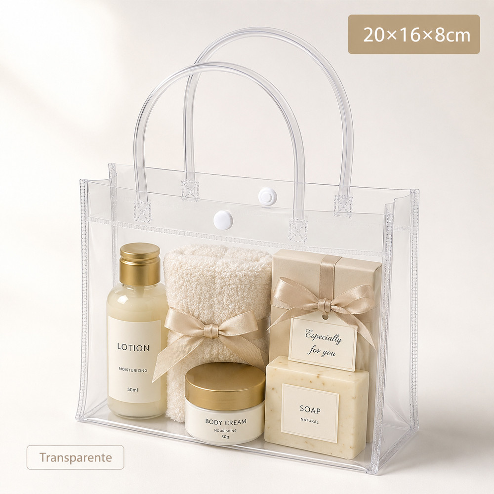 Kit 20 Sacolas de Presente PVC Transparente Reutilizáveis - 5 Tamanhos 20*16*8cm