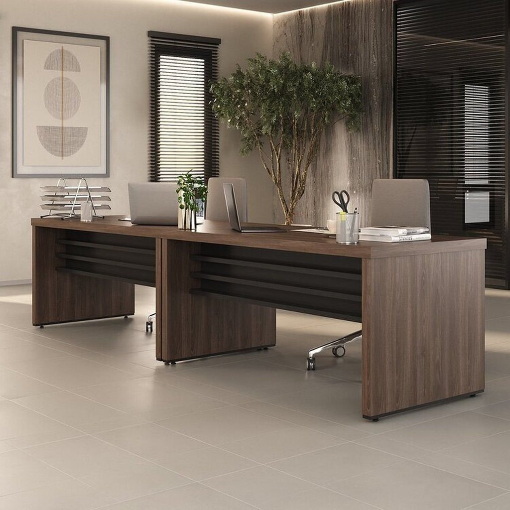 Conjunto para Escritório com 2 Mesas Tamburato 1600 317cm Charuto e Preto Artany Charuto/Preto