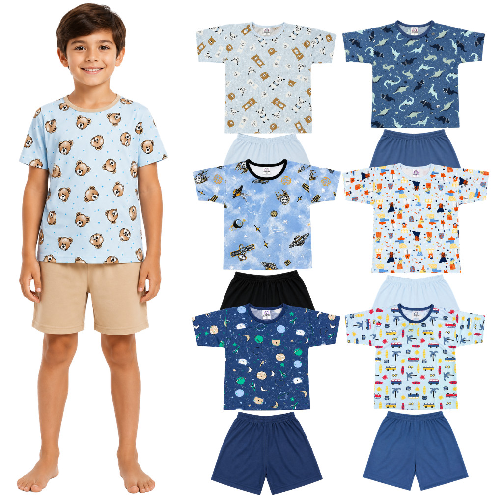 Kit 2 Pijamas Verão Infantil Masculino Manga Curta Estampa Sortida 2 ao 8