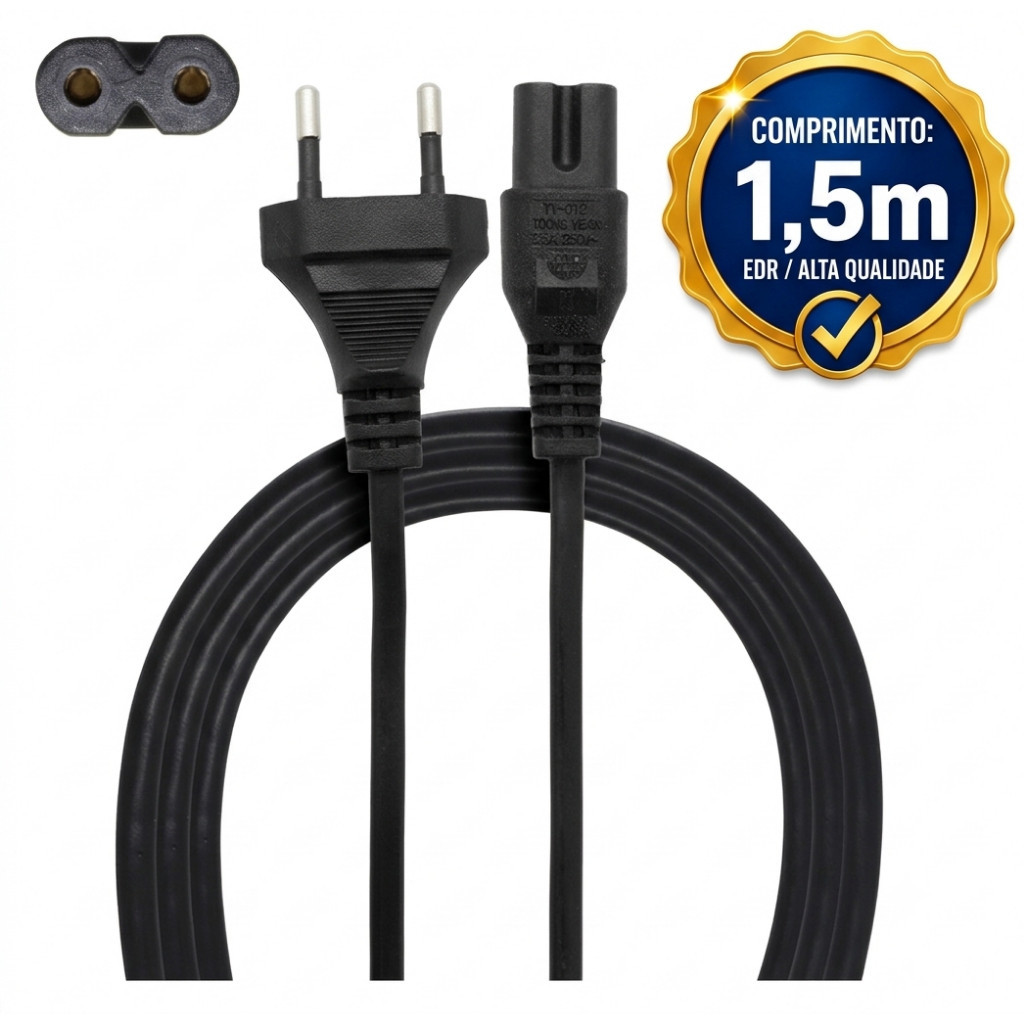 Cabo De Força Bipolar 1,5m Para Tv Monitor E Consoles De Video Game