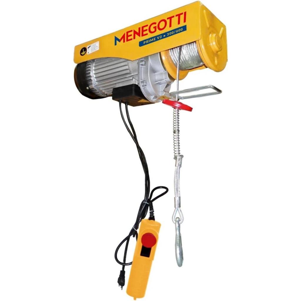 Guincho Elétrico Menegotti 300/600kg 1500W Monofásico Cabo 12m