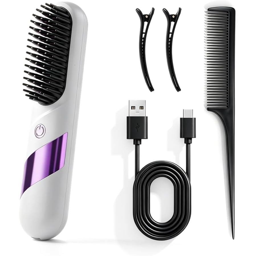 Escova Alisadora Go Brush Pro para Cabelos Curtos, Atualização 2026, Escova Alisadora Sem Fio, Mini Alisador de Cabelo P