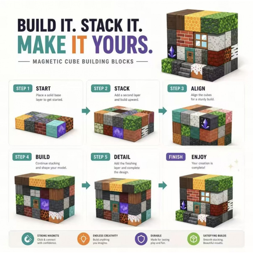 50/100 Pcs Blocos de construção magnéticos Adequado para meninos e meninas presente de aniversário — imagem 2 de 2