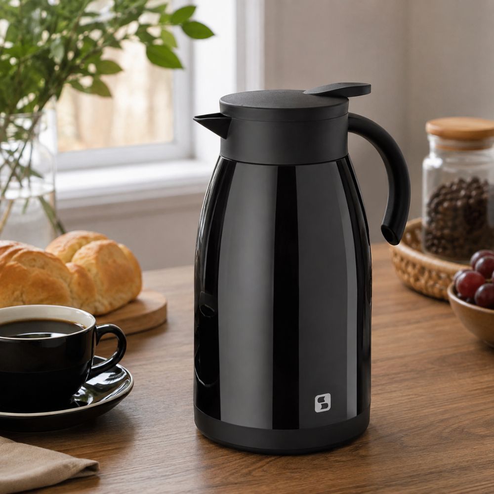 Bule Térmico Soprano Elegance Preto 1L Duplo Inox a Vácuo Bebida Quente Chá Água Café — imagem 2 de 2