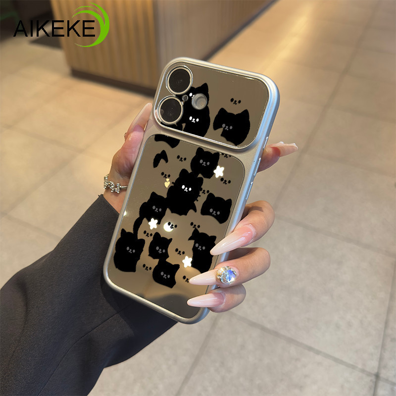 Bonito Emoji Gato Preto Espelho Capa De Telefone Para Samsung Galaxy A07 M07 F07 A06 M06 F06 A05S M05 A04S A04E M04 F04 