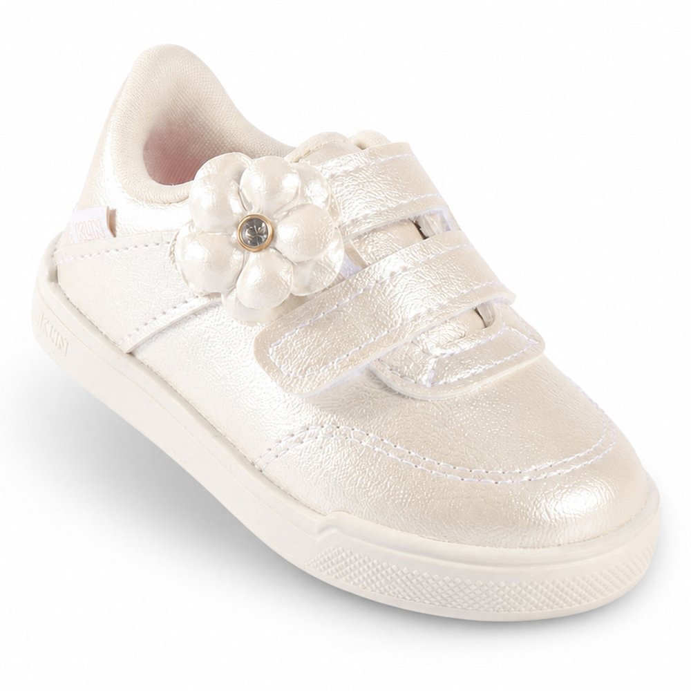 Tênis Infantil Feminino Klin Sky Casual Elegante em Velcro e Aplique de Flor  Of