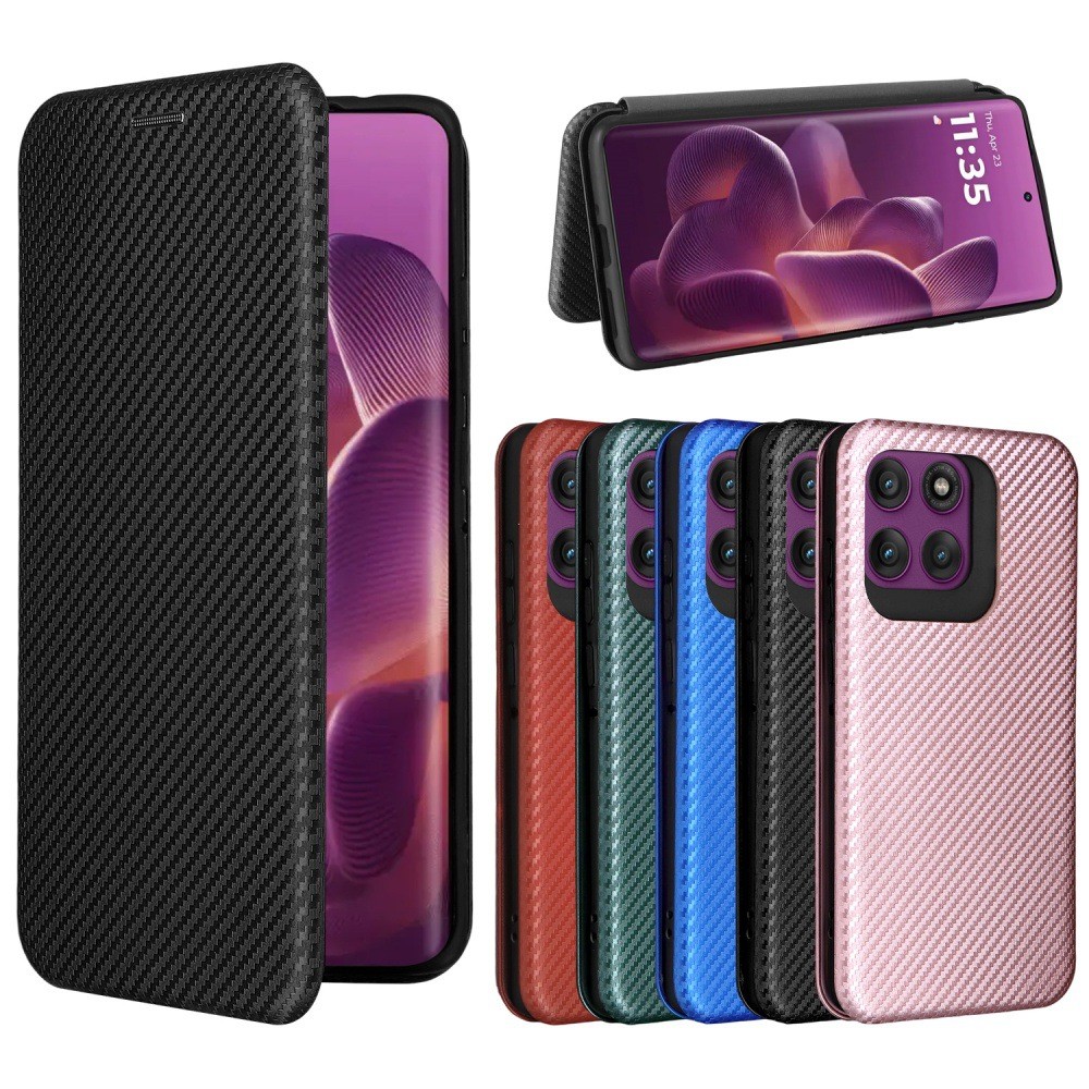 Capa De Telefone Flip De Fibra De Carbono Para Motorola Edge 70 60 Fushion G37 G