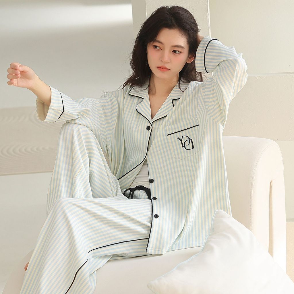 Pijamas de algodão puro feminino primavera outono manga comprida 2026 novo estilo senhoras simples tamanho grande primav