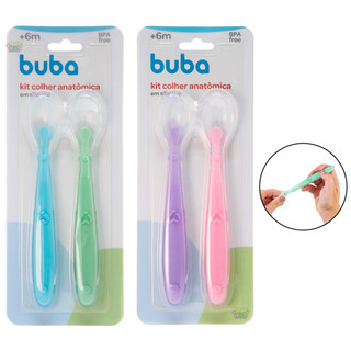 Kit 2 Colher Silicone Anatômica Macia Buba Alimentação Bebê Infantil Papinha Introdução Alimentar