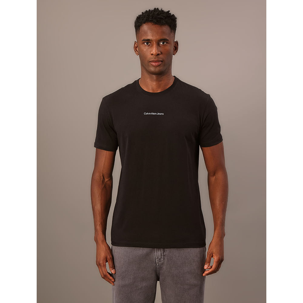 Imagem Camiseta Masculina de Algodão Estampa Logo Centralizado Calvin Klein Jeans - Preto