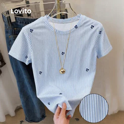 Lovito Blusa Casual Feminina Azul para Primavera/Verão L196LD488