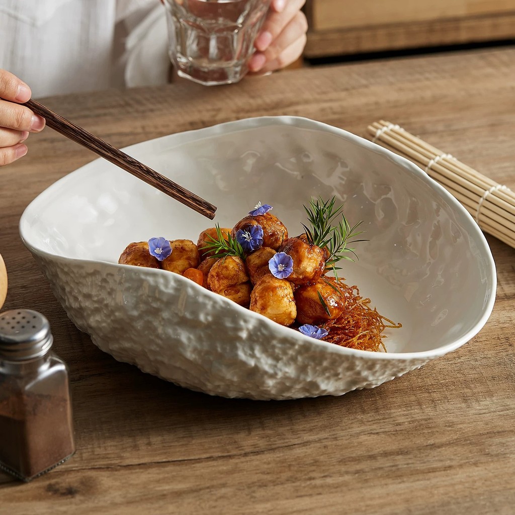 Tigelas de concha com padrão de rocha estilo japonês, tigelas leves de luxo simples para salada, cerâmica doméstica, cri