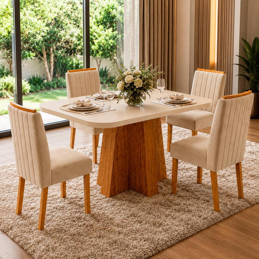 Sala de Jantar 130x90 Iris 4 Cadeiras Bom Pastor