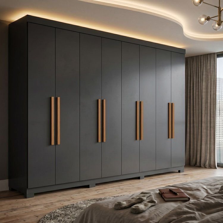 Guarda Roupa Casal 8 Portas 4 Gavetas com Pés Paris Espresso Móveis Preto Preto