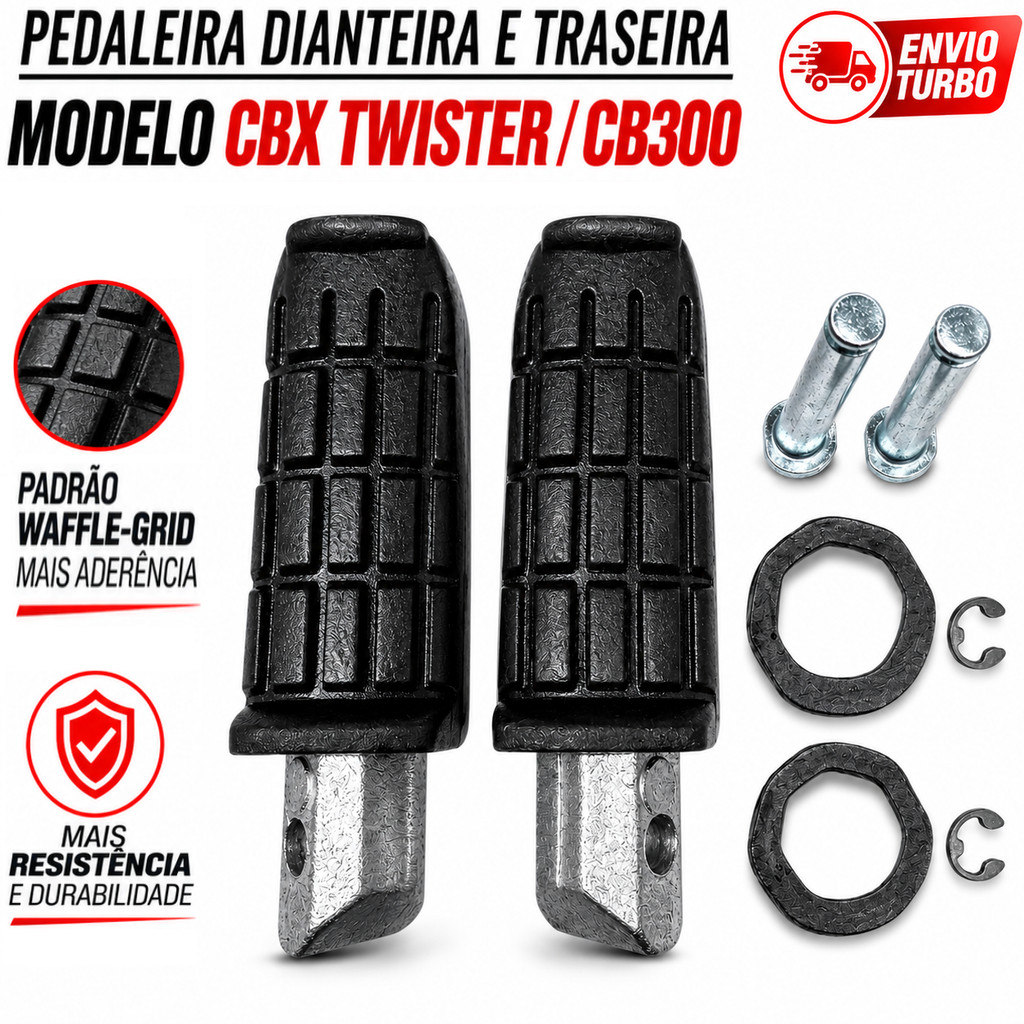 Par Pedaleira Dianteira Traseira Modelo Honda CBX Twister CB300 até 2014 Completa Reforçada Maciça