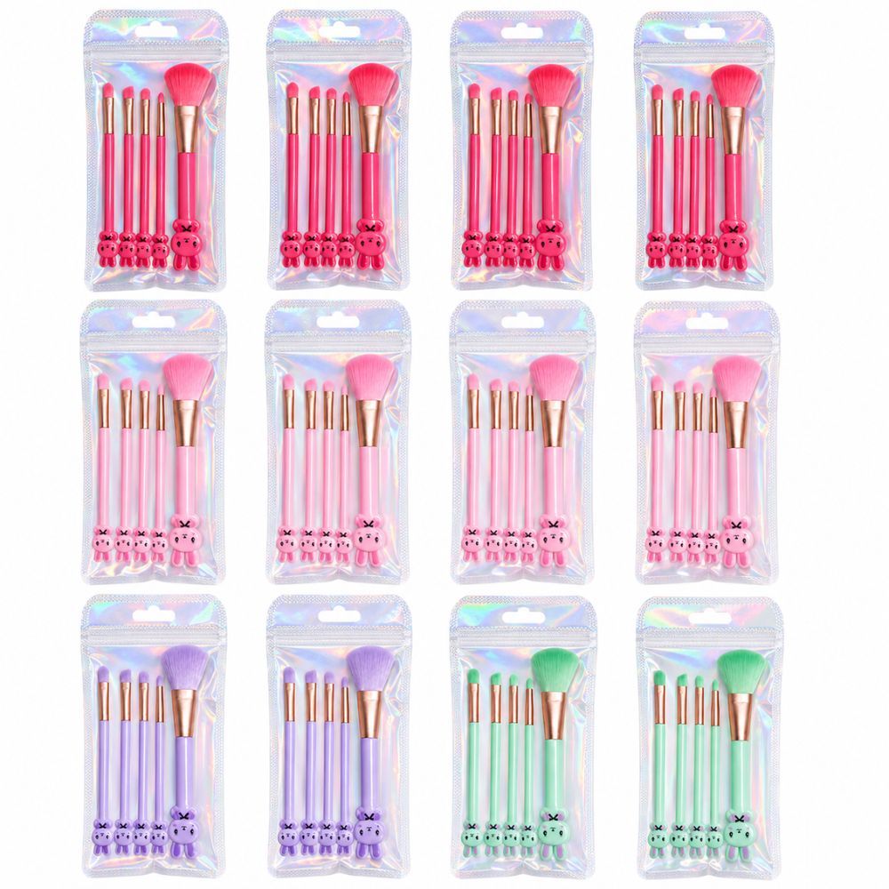 Pacote c/12 Kit 5 Pincéis para Maquiagem Coelho BL032 Atacado