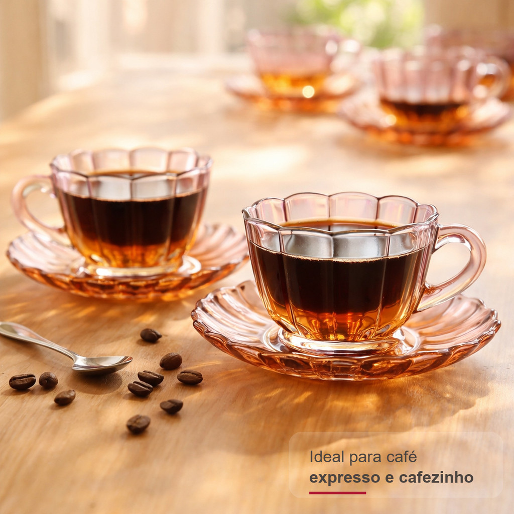 Jogo 6 Xícaras De Café Peach Com Pires 90ml Hauskraft Multicores