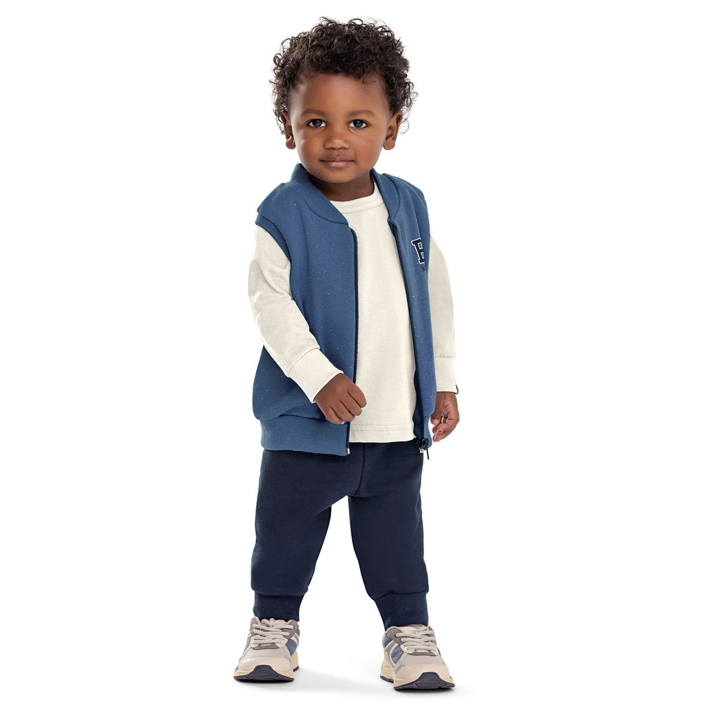 Conjunto Bebê Menino Colete Moletom Botonê Elian Azul