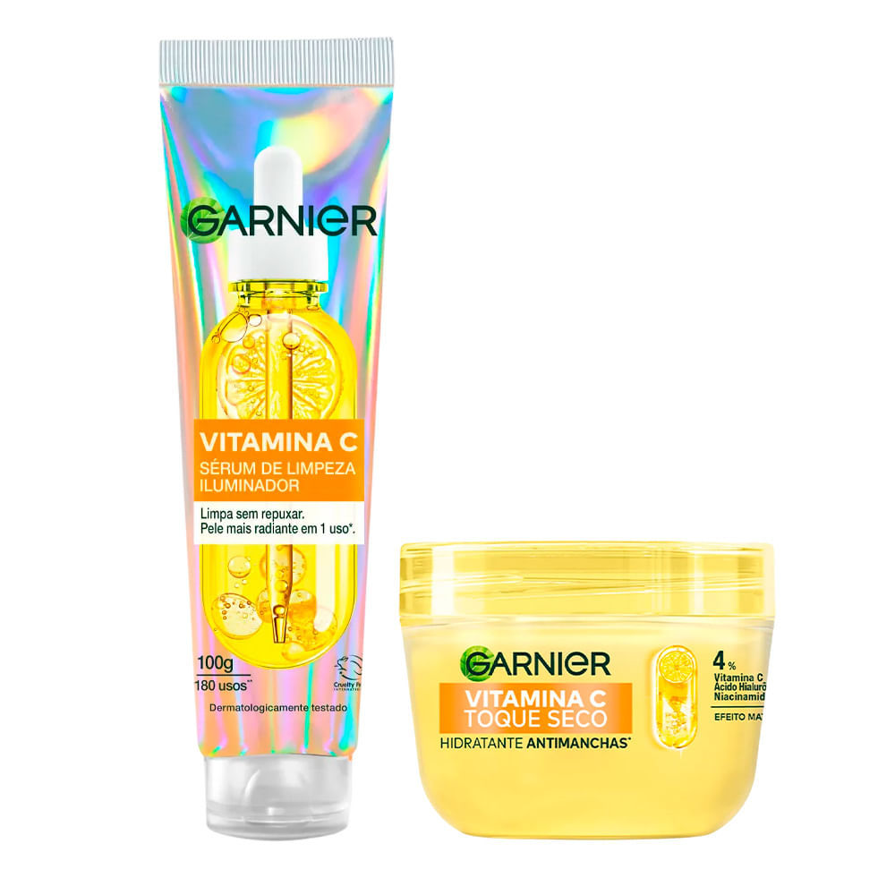 Kit Garnier Hidratante Facial Antimanchas Vitamina C 85g + Sérum De Limpeza Facial Iluminador Vitamina C 100ml