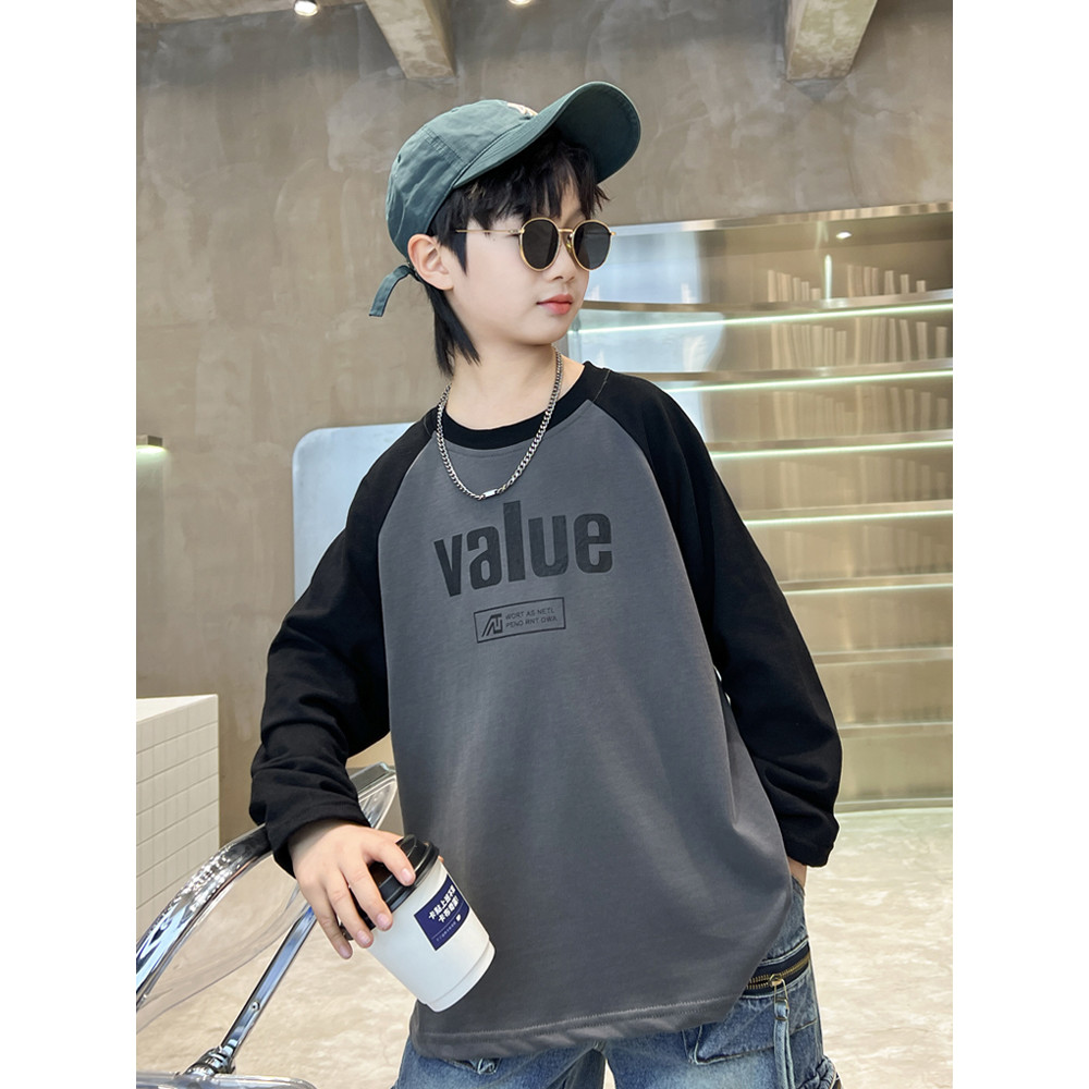 2025 novo estilo meninos camiseta de manga comprida primavera outono versão coreana crianças Raglan manga de ombro camis