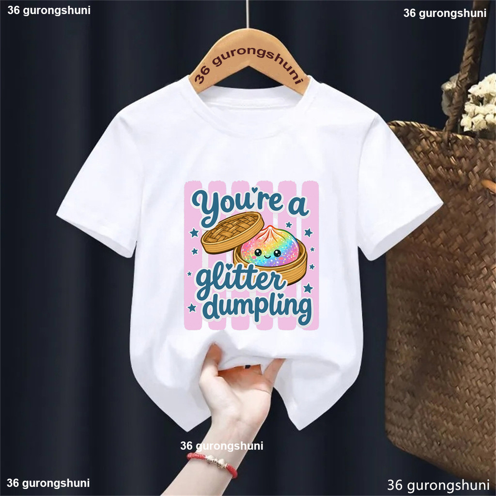 Listrado " Você É Um Bolinho De Glitter " Bonito Colorido Doces Imprimir Meninas Camiseta Roupas Crianças Verão Casual V