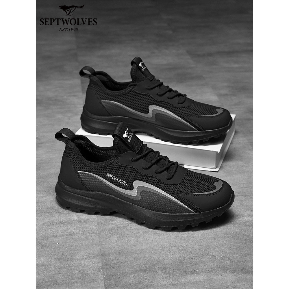 Sete lobos masculino fino malha respirável sapatos casuais 2026 verão novo estilo sapatos de malha preta esportes sapato