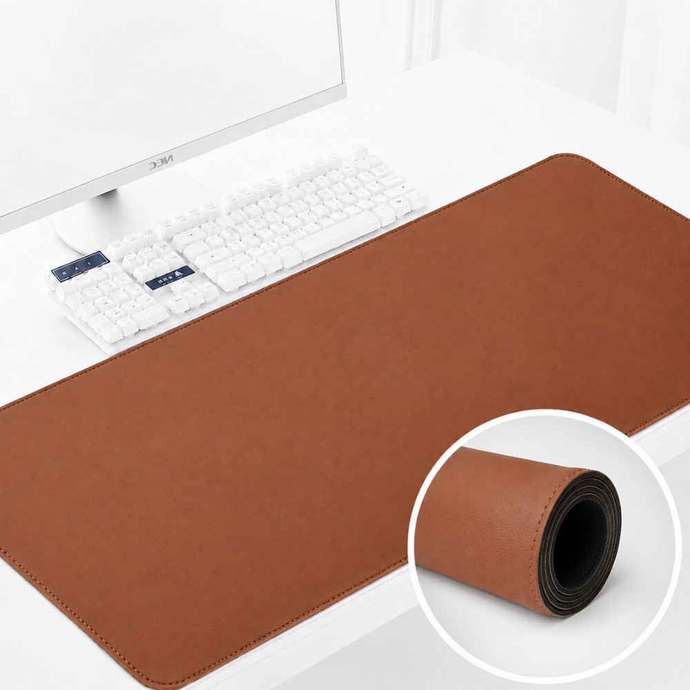 Mousepad Gamer 90x40 Marrom Grande Couro PU Desk Pad Antiderrapante Impermeável para Home Office PC Notebook