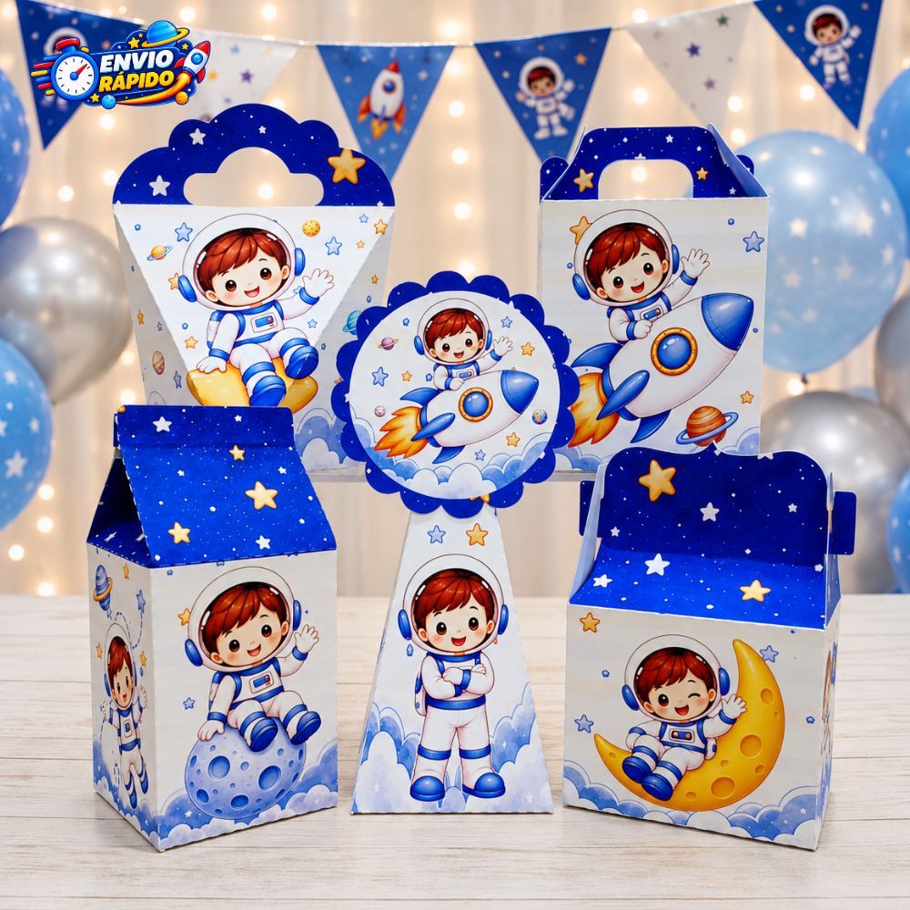 Kit 50 Caixas Astronauta - lembrancinha-aniversário-caixinhas personalizadas-festa infantil - (PEGUE E MONTE)