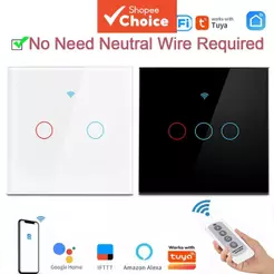 Interruptor Inteligente WiFi sem Fio Neutro AXUS EU 1/2/3 Gangues, Touch, Compatível com Alexa e App Smart Life