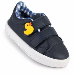 Tênis Infantil Menino Bee Happy Patinho Azul Marinho com Velcro e Forro Xadrez