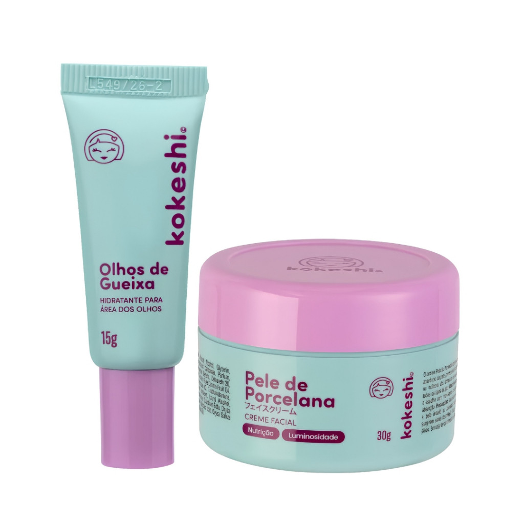 Kit Dupla Renovadores Faciais Kokeshi - Creme Hidratente Pele Porcelana 30g + Creme Olhos Gueixa 15g