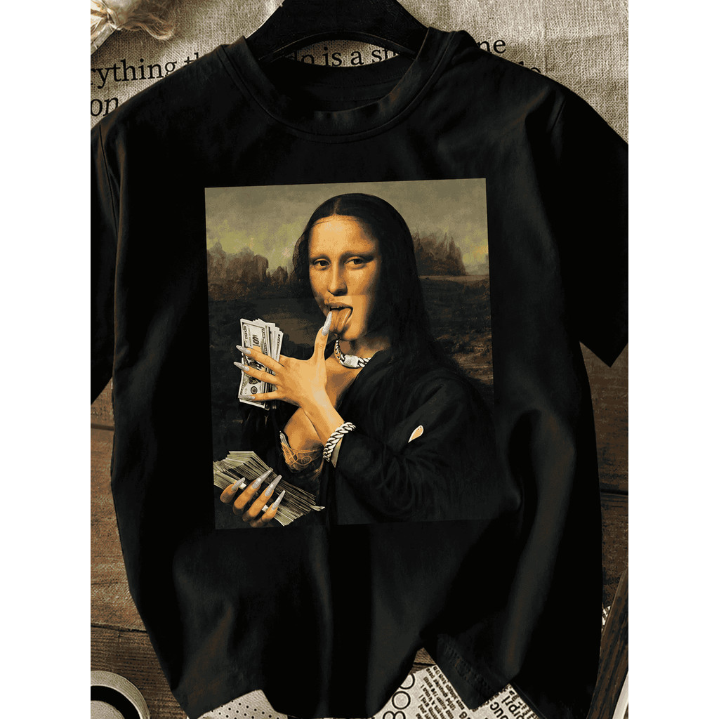 Tshirt Feminina Estilosa Estampada Monalisa Milionaria Lançamento Camiseta 100% Algodão Camisetão Solta Oversized