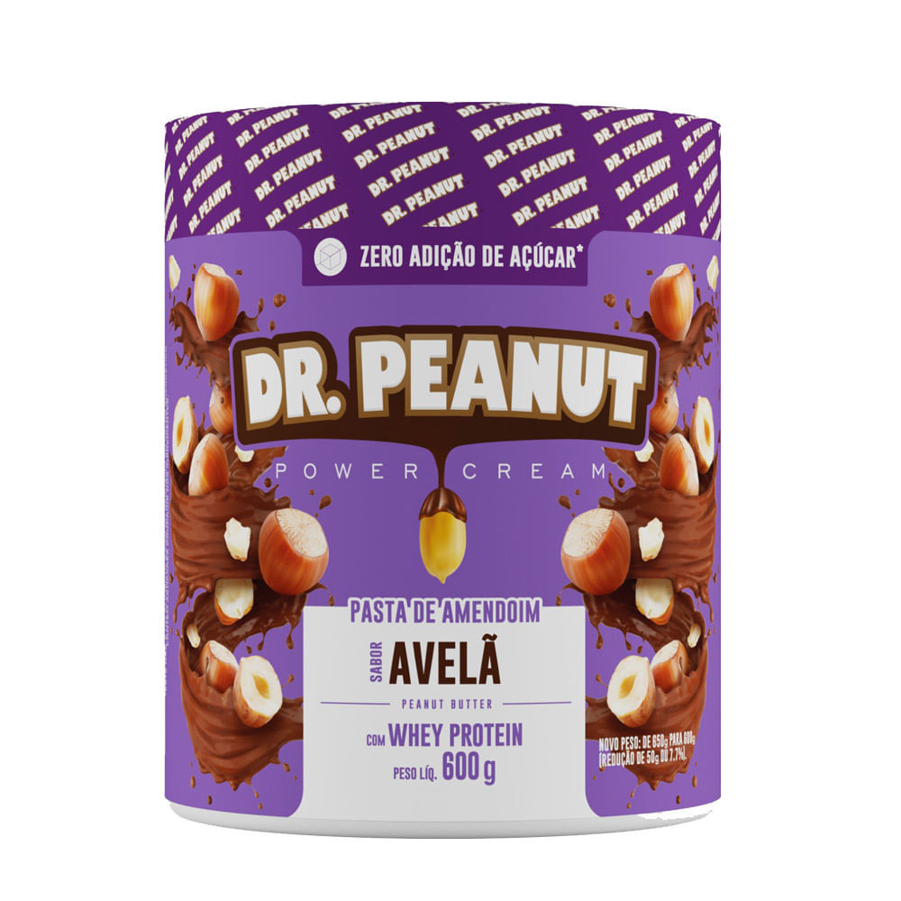 Pasta de Amendoim Dr. Peanut Power Cream Sabor Avelã com Whey Protein 600g