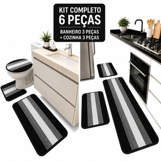 Kit De Banheiro + Jogo Passadeira 6 Peças Tapete De Cozinha Conjunto De Tapete