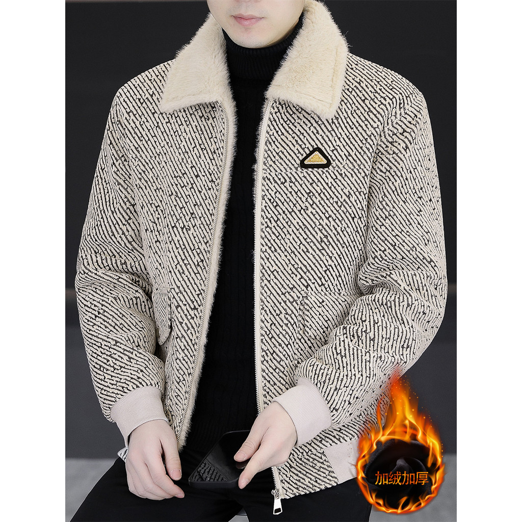 Lapela jaqueta masculina com zíper inverno meia-idade quente jaqueta de lã forro de lã espessamento All-Ma
