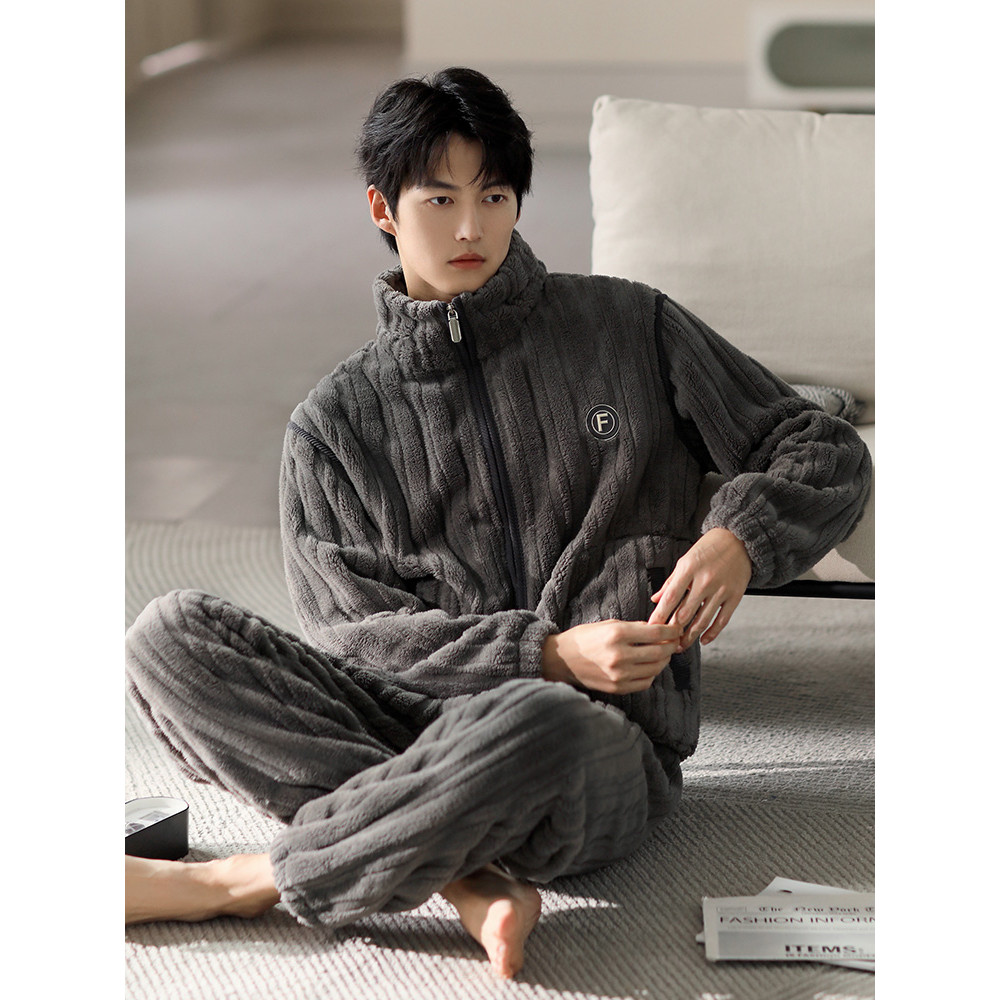 Pijamas masculinos inverno Coral velo engrossado mais velo outono inverno flanela plus Size estilo inverno pode usar for