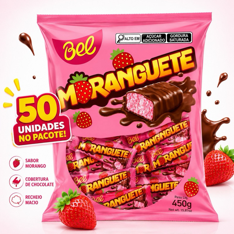 Chocolate Moranguete 50 Unidades De 9g Pacote Bombom 450g