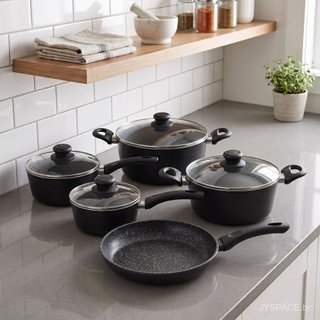 Conjunto De 5 Panelas De Cerâmica Antiaderentes Pretas Chiques Lindos Utensílios De Mesa Para Casa