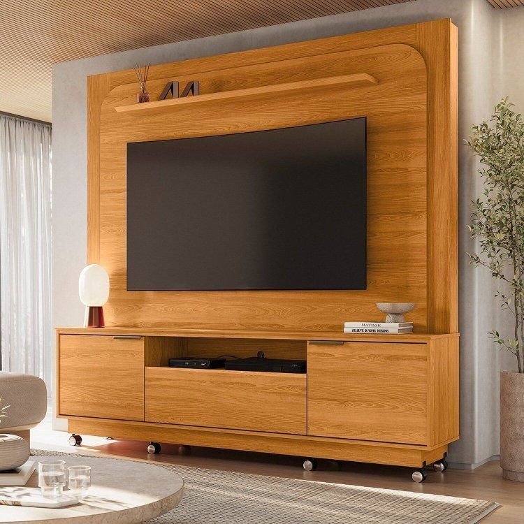 Estante para TV e Home Theater até 75 Polegadas 200CMX197,5cm 2 Portas 1 Gaveta Nilo Marrom Cinamomo Cinamomo