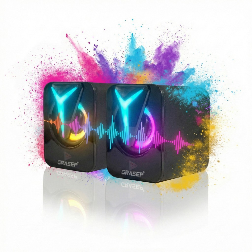 Caixa de Som Gamer para PC 2.0 6W RMS Estéreo com LED RGB Som Nítido Plug USB Alimentação P2 para Notebook e Desktop