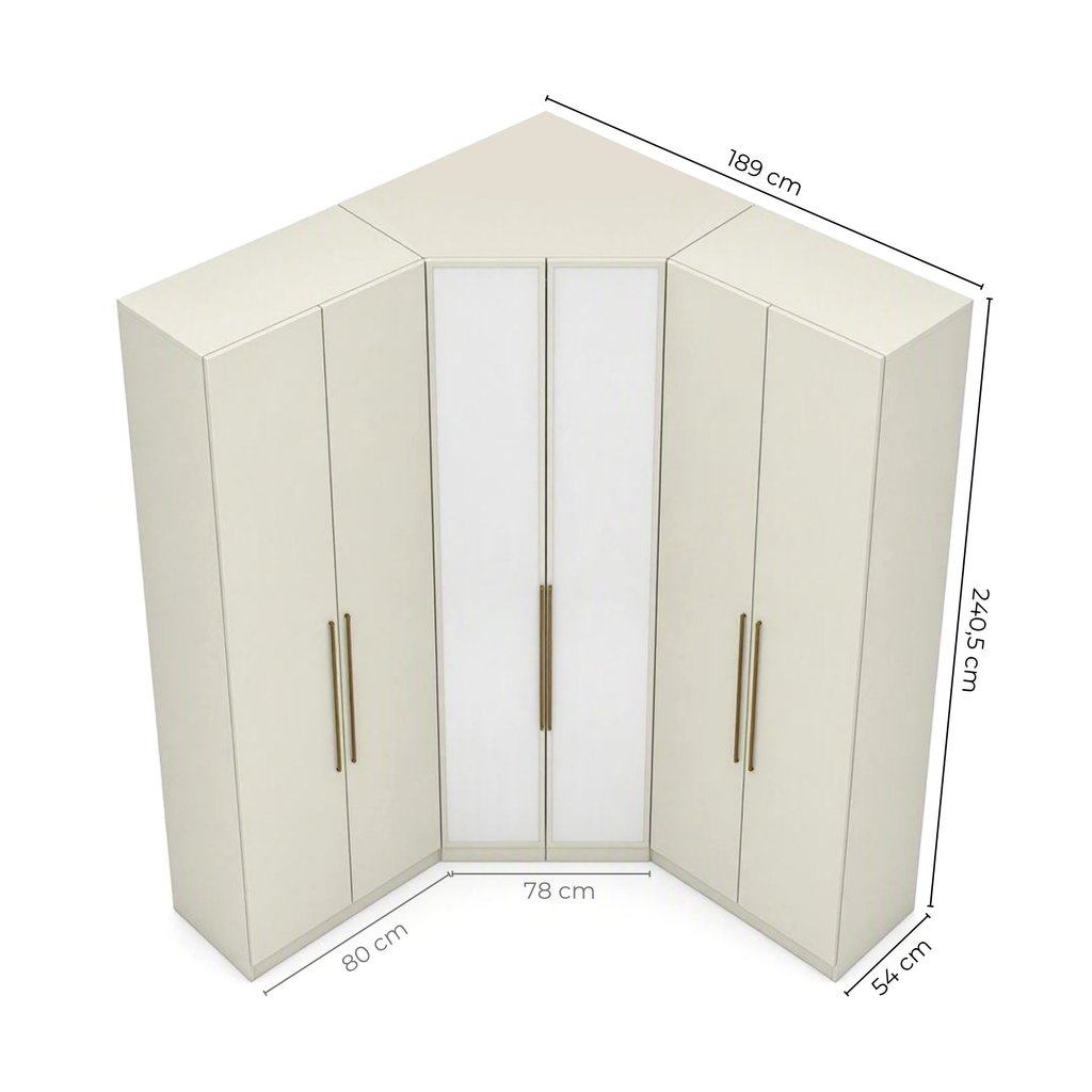 Guarda Roupa Modulado de Canto com Espelho 6 Portas 3 Gavetas Seletto Areia Bege — imagem 2 de 2