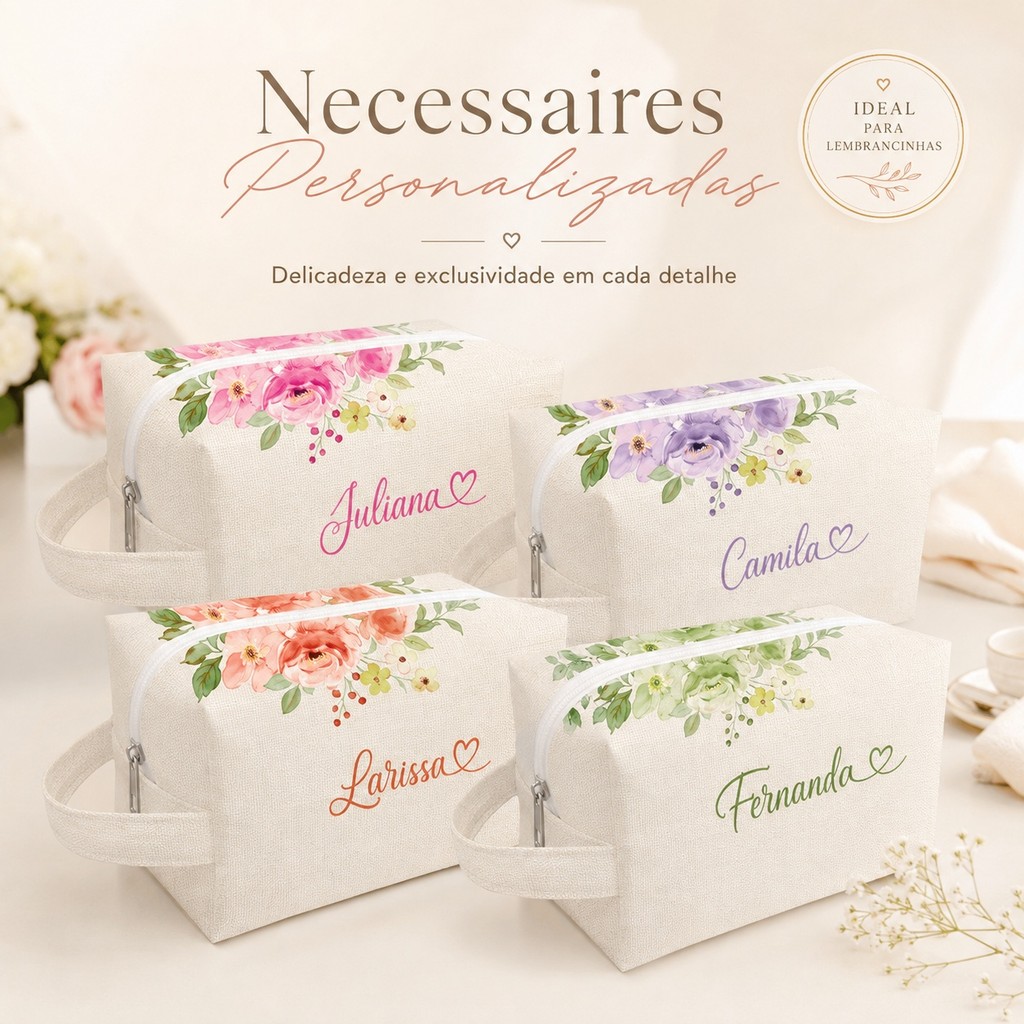 Kit Necessaire Personalizada com Nome Casamento Madrinha Padrinho Debutante Aniversário 15 Anos Batizado Lembrancinha