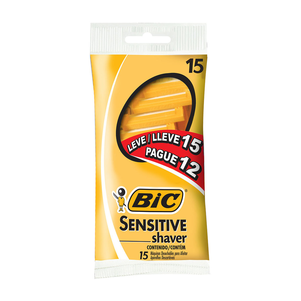 Barbeador descartável Sensitive Shaver Amarelo 15 unidades Bic