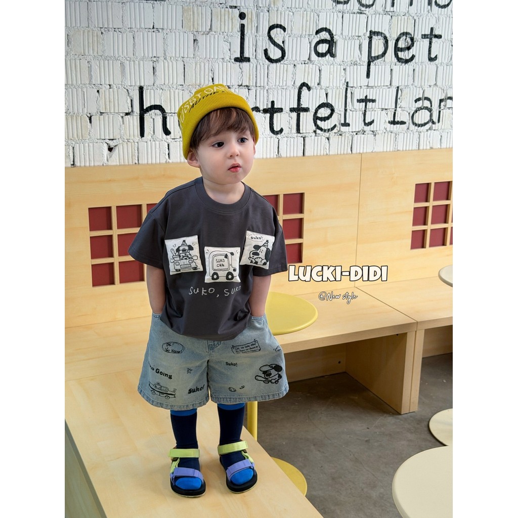 LUCKI crianças roupas infantis coreanas 2026 primavera verão meninos tridimensional dos desenhos animados camiseta Casua