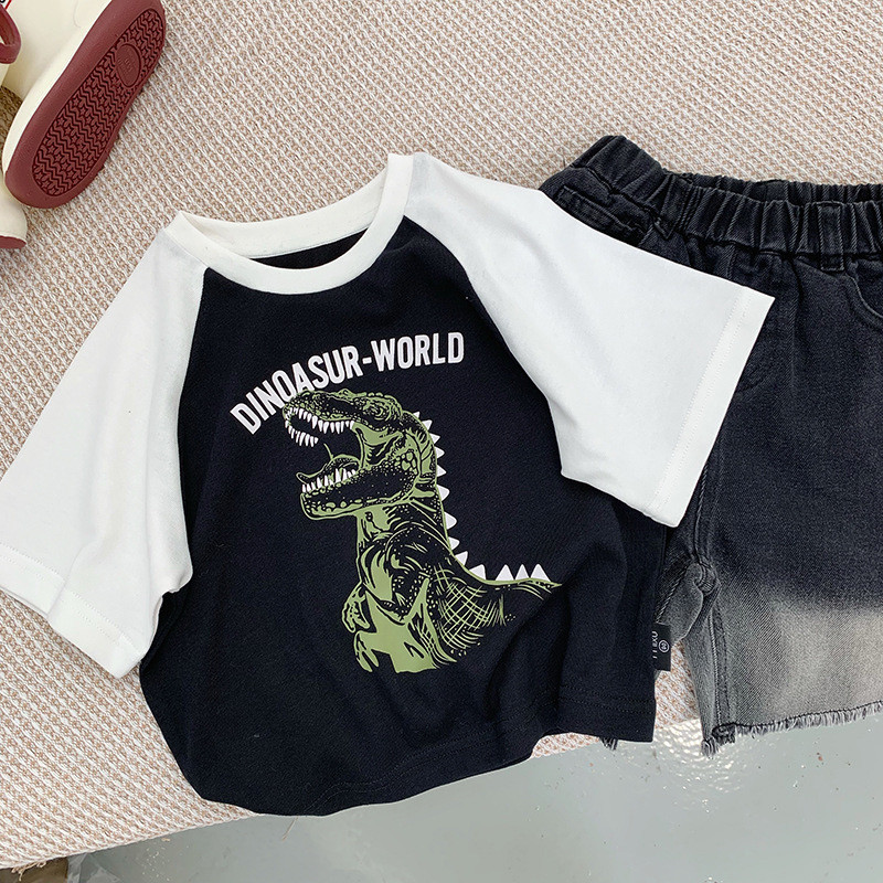 Chá mãe verão crianças camiseta de manga curta bebê dos desenhos animados dinossauro estilo fino meninos na moda bonito 