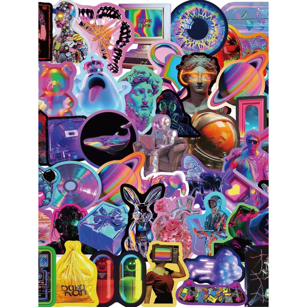 50 folhas Laser Cyberpunk Harajuku estilo adesivos tecnologia ácido Design decoração computador ipad caso de telefone ad
