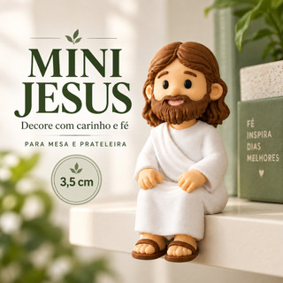 Mini Jesus Sentado 3,5cm Decoração Religiosa para Monitor Computador Notebook Mesa Prateleira Nicho
